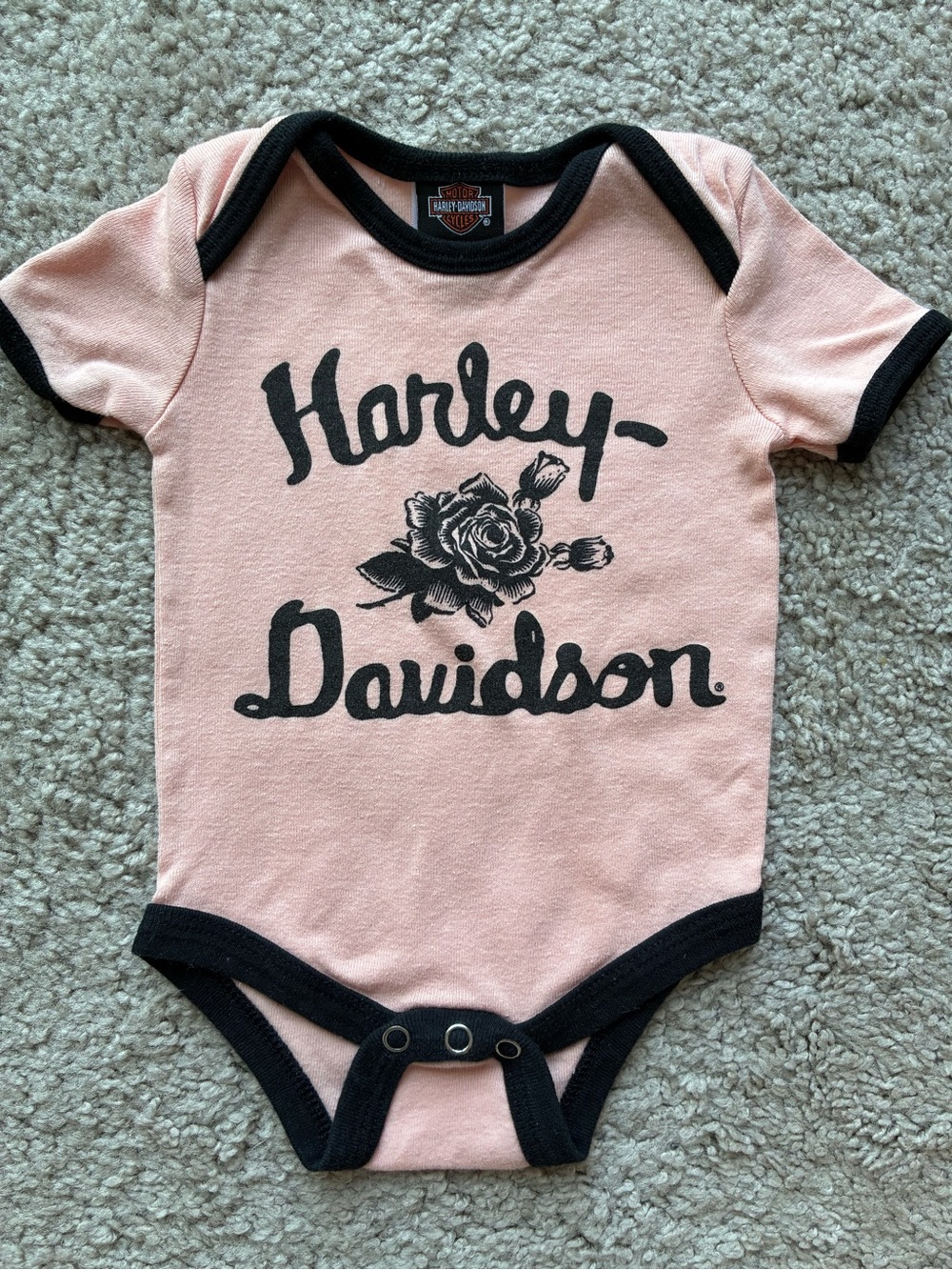 Harley-Davidson Peach and Black Baby Bodysuit with Rose Graphic
